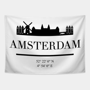 AMSTERDAM NETHERLANDS BLACK SILHOUETTE SKYLINE ART Tapestry