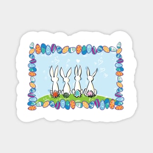 Four Bunnies sitting in a frame of Easter eggs Magnet