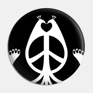 Peace, Love and Peacocks (White) Pin