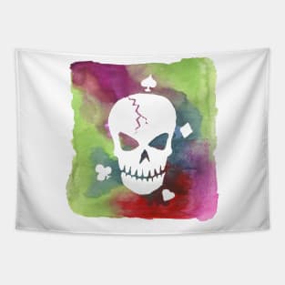 Hand Painted Watercolor Skull Heart Spade Diamond Club Tapestry