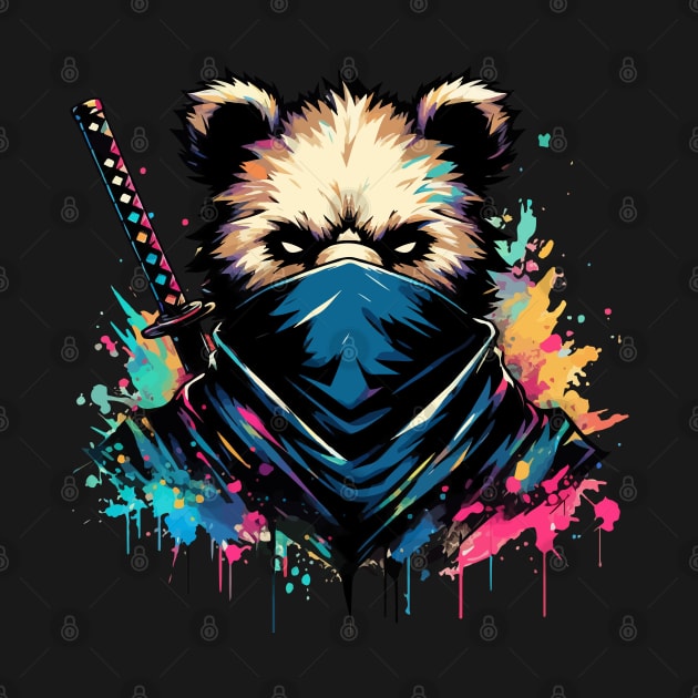 Colorful Ninja Bear Japanese Anime Ink Splash Style by TomFrontierArt