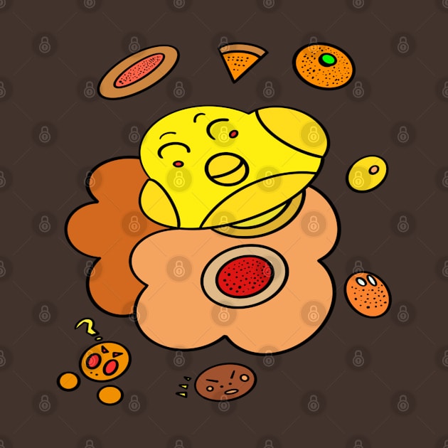 Funny chick with foods by Andrew Hau