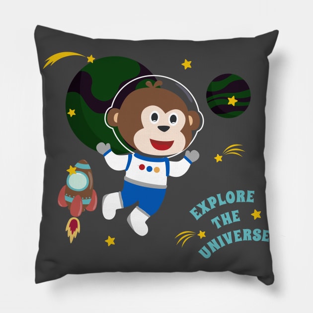 Space monkey or astronaut in a space suit with cartoon style. Pillow by KIDS APPAREL