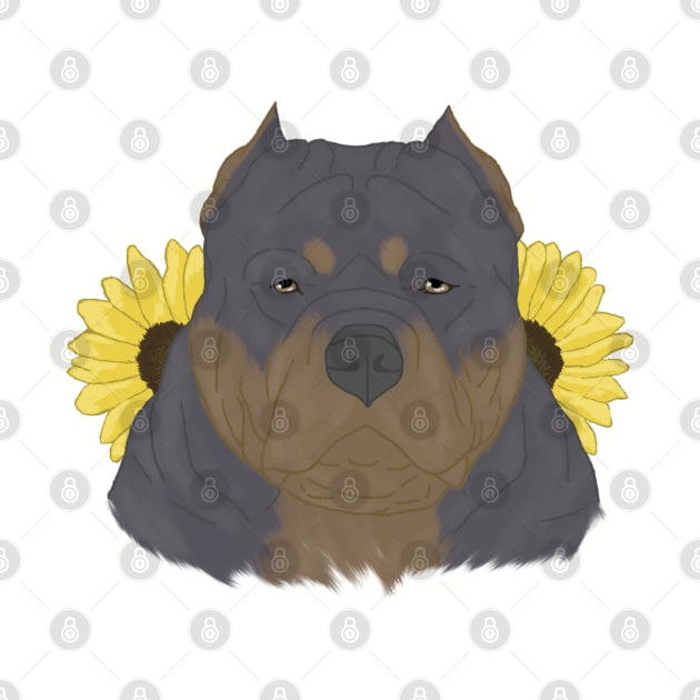 Blue Tan American Bully with Sunflowers by TrapperWeasel