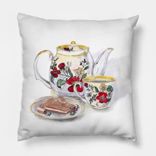 A tea set and waffles Pillow