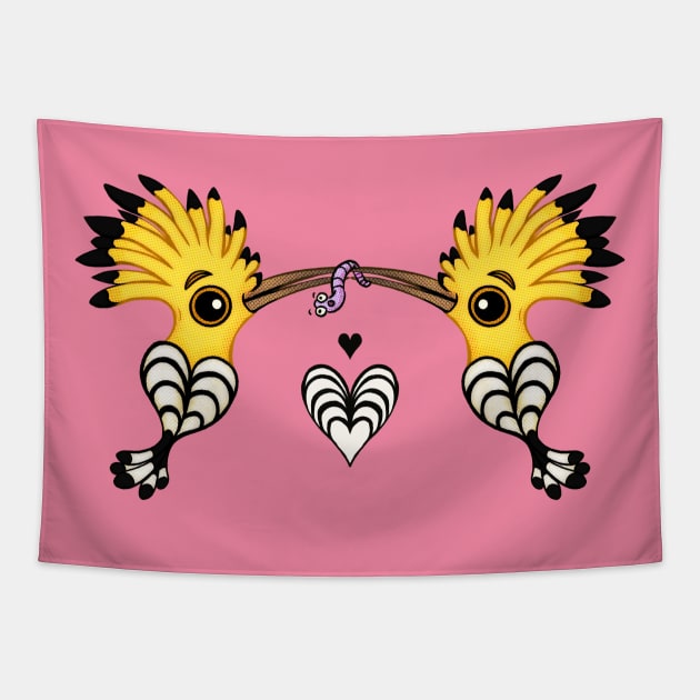 Two Hoopoes In Love Tapestry by Hoda Hefzy 