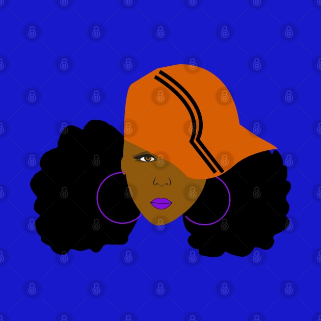 Afro Puff Orange Hat Girl by blackartmattersshop