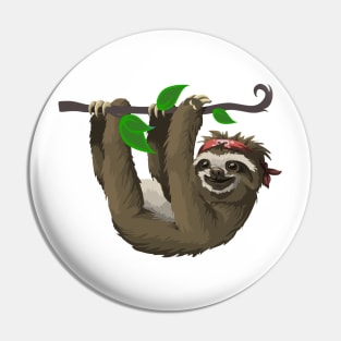 Hang in there. Funny cartoon sloth on a tree Pin