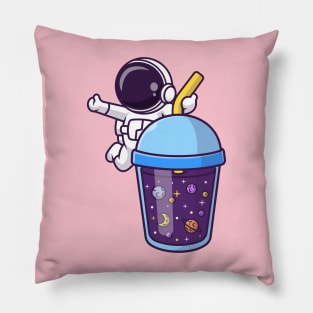 Cute Astronaut With Space Drink Cartoon Pillow