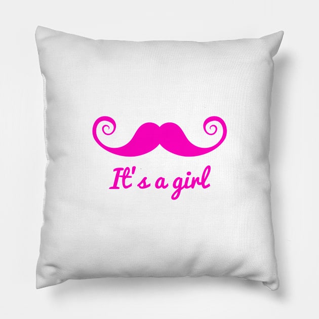 it's a girl text with pink mustache for baby shower Pillow by beakraus