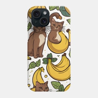 Brown Cat Banana Pattern Phone Case