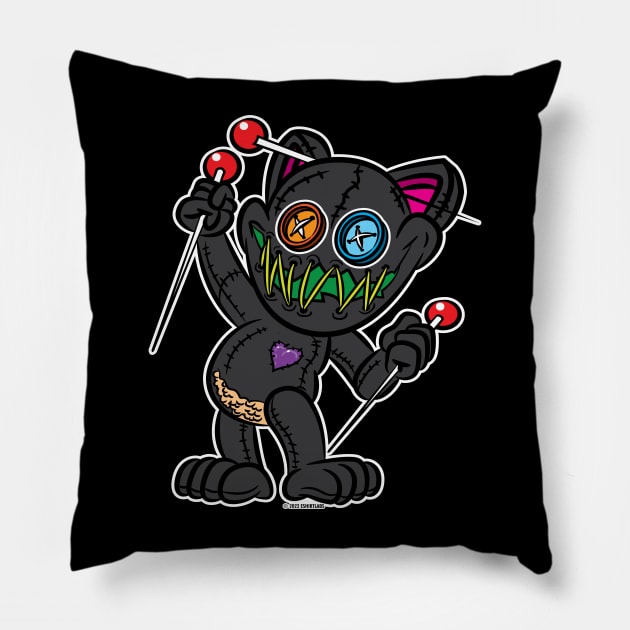 VooDoo Kitty Cat Doll, Charcoal Gray Pillow by eShirtLabs