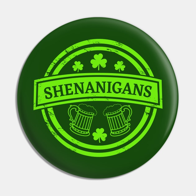 Shenanigans St Patty's Day Drinking Shirt Pin by HungryDinoDesign