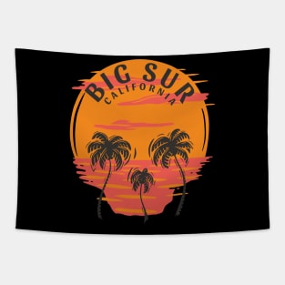 Big Sur California Sunset Skull and Palm Trees Tapestry