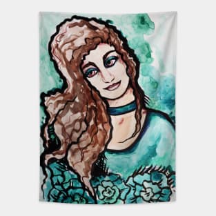 Turquoise Jaded Girl Tapestry