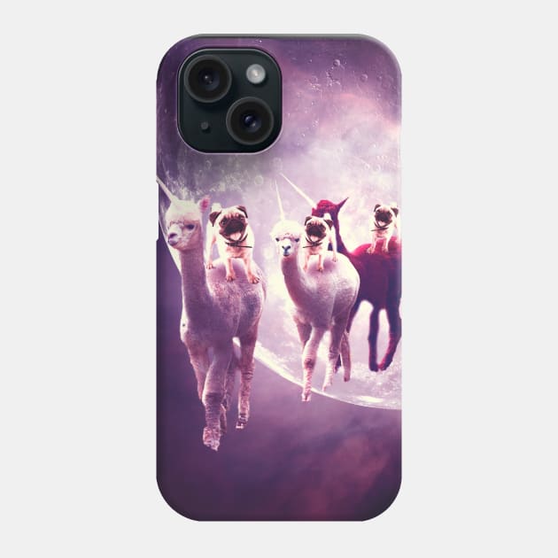 Funny Space Pug Riding On Alpaca Unicorn Phone Case by Random Galaxy