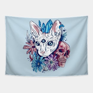 Cat Skull Flowers Tapestry