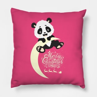 Cute panda Waiting for santa claus on the Moon Pillow