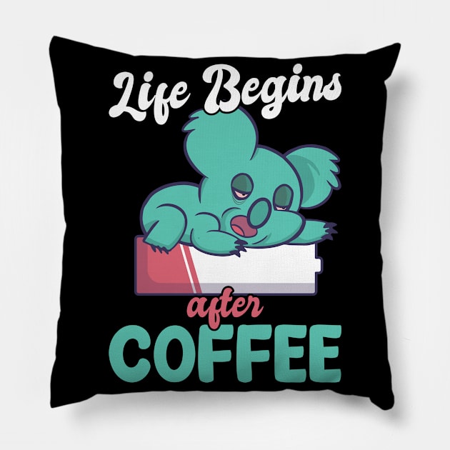 Life Begins After Coffee Sleeping Koala Pillow by Peco-Designs