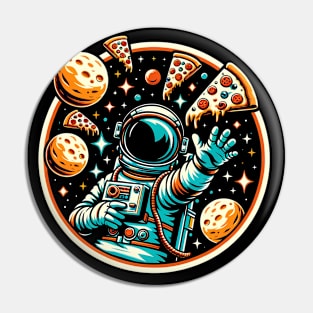 Astronaut in Space with Pizza, Love Eating Pizza Pin