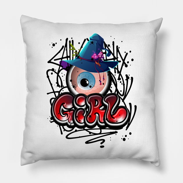 Graffit Monster Eye Girl Family Pillow by Mister Graffiti