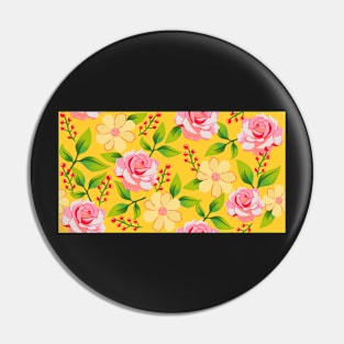 Pretty Roses and Red Berries on Bright Yellow Pin