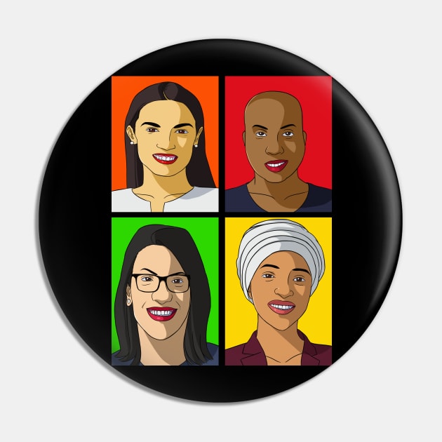 AOC The Squad Democrat Party Feminist Pin by Noseking