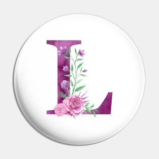 Floral Monogram L Beautiful Rose Bouquet Pin