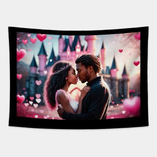 Valentine's Day, Couple of Color in a Magical Castle Land Tapestry