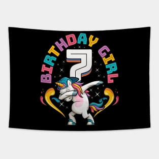 Dabbing Unicorn Birthday Girl 7 Years Old Tapestry