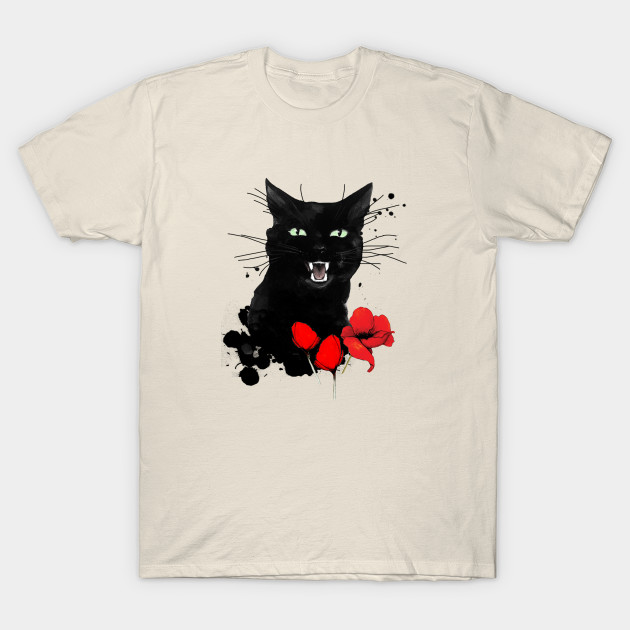 Black Cat Red Poppy Blackcat T Shirt Teepublic