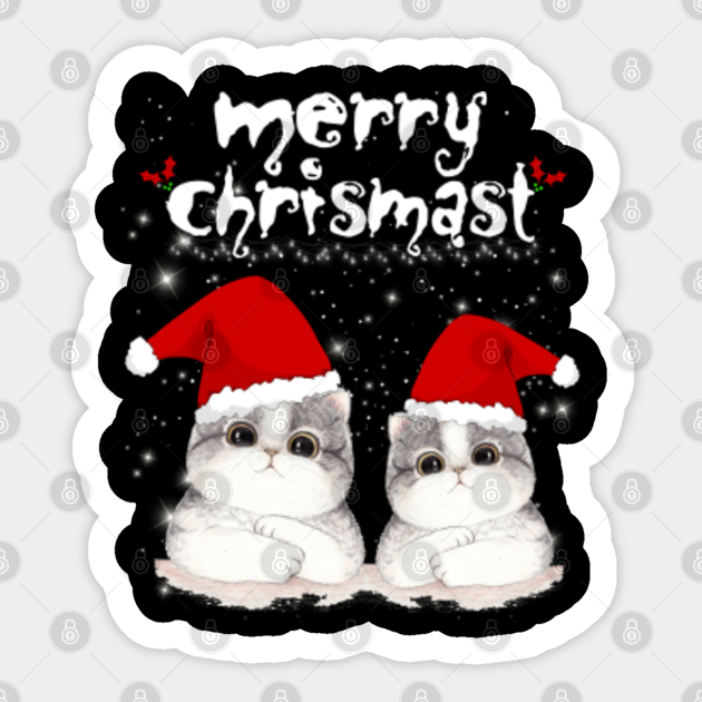 Merry Christmas Cat Funny Tee Gift For Women Girls Christmas Gift Merry Christmas Cat Sticker Teepublic Au
