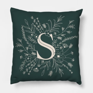 Botanical Letter S (Forest Green) Pillow