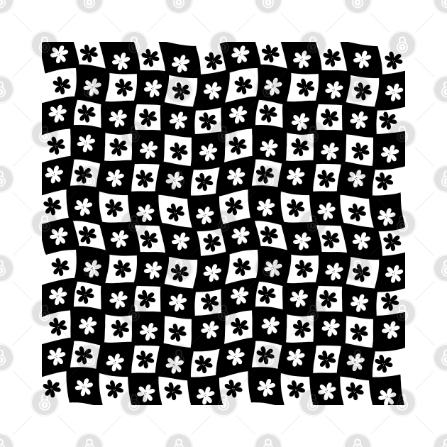 Floral Checker Board - black &amp;amp;amp; white by JuneNostalgia