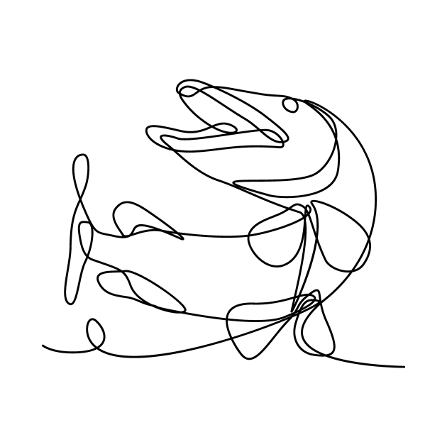 Muskellunge Muskie Musky Esox Masquinongy or Lunge Jumping Up Continuous Line Drawing by patrimonio