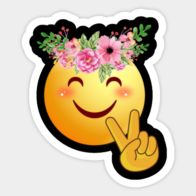 Hippie Flower Power Crown Smiley Peace Sign Emoji Hippie Flower Power Crown Smiley Peace Sticker Teepublic With tenor, maker of gif keyboard, add popular happy emoji animated gifs to your conversations. hippie flower power crown smiley peace sign emoji
