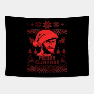 Clint Eastwood Merry Christmas - Red Tapestry