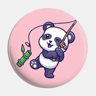 Cute Panda Fishing Bamboo Cartoon Pin