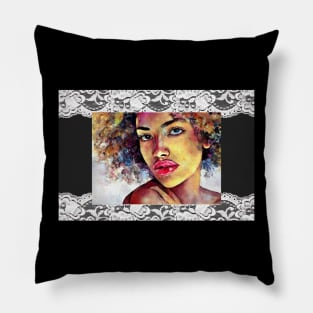 Lacey Afro Woman (black queen) Pillow