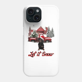 Black Dachshund Let It Snow Tree Farm Red Truck Christmas Phone Case