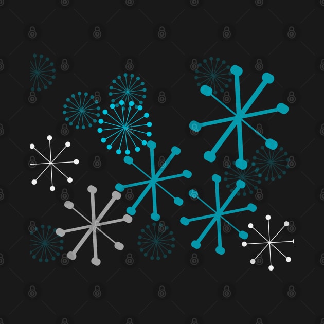 Turquoise Starburst Pattern on Black by Lisa Williams Design