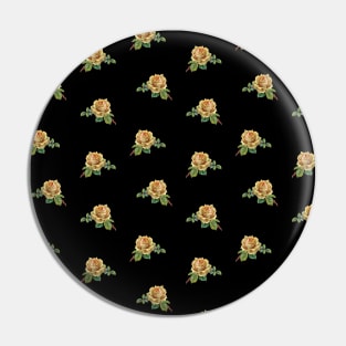 Yellow vintage rose print on black Pin