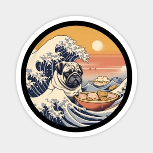 Pug Eating Sushi, Great Wave Hokusai Magnet