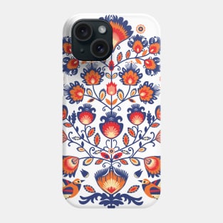 Blue and yellow folklore with birds Phone Case