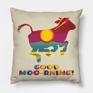 Good Moo-rning Pop Art Sunrise Leaping Calf Pillow