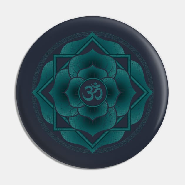 Teal Aum Namaste Lotus Mandala Pin by Jitterfly