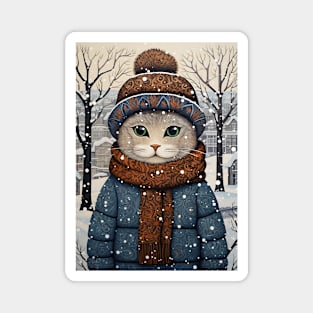 Cat in Hat Funny Christmas Cat Lover Gift Magnet