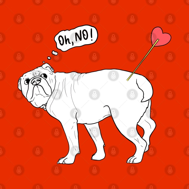 Oh, no! Touched by Cupid's arrow - funny english Bulldog With Heart Arrow - Humorous Valentine's Day lineart illustration by illograph