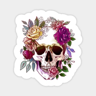 Floral skull watercolor painting style Magnet