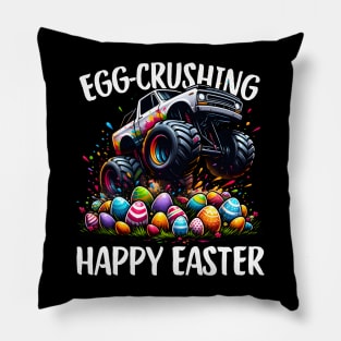 Egg-crushing Happy Easter Monster Truck Pillow